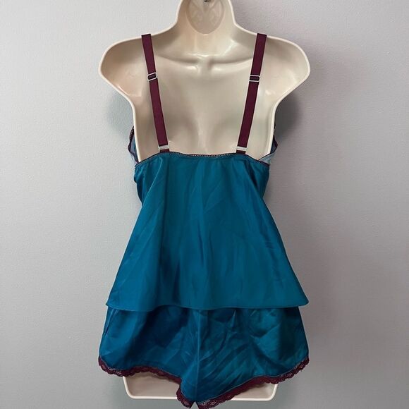 In Bloom by Jonquill Teal 2-Piece Satin/Lace Cami Short Set Size S/M - Picture 3 of 8